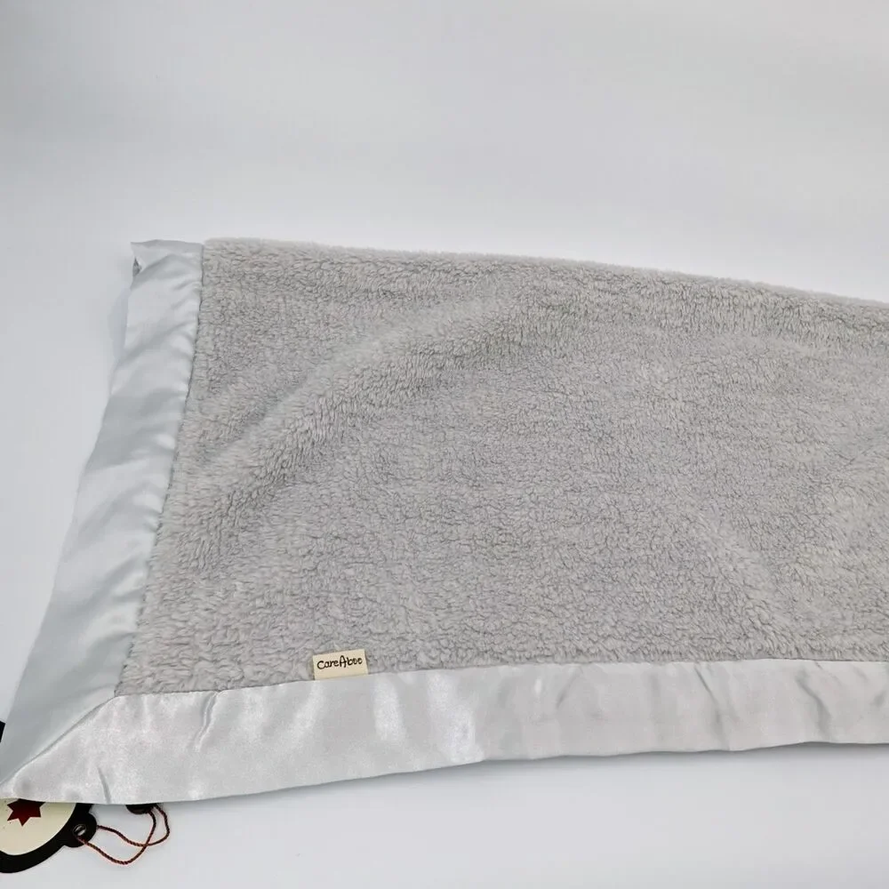 Baby Blanket Gray Plush Luxe Satin Trim Neutral Minimalist 30